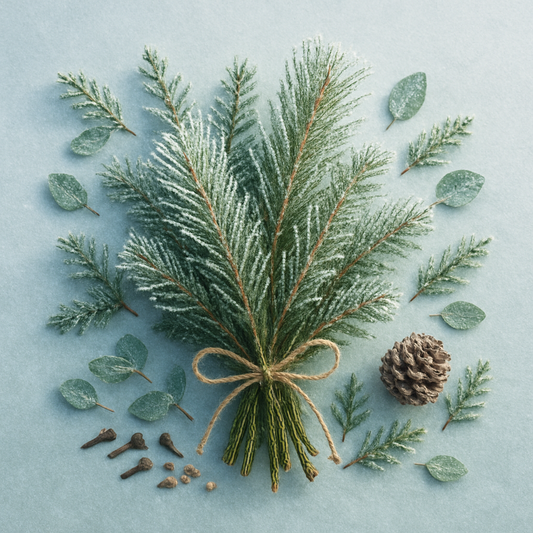 Eco-luxury wax melts – Festive Forest fragrance (pine, eucalyptus, cedarwood, sandalwood). Hand-poured in Cheshire by Casa De Lumière.