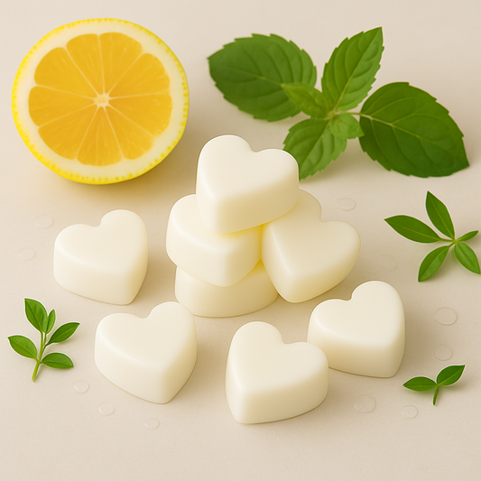 Casa De Lumière Revive Essence Discovery Set featuring Zest Botanica, Driftveil, Côte Enchantée, and Isla Véla heart-shaped wax melts in eco glassine bags.